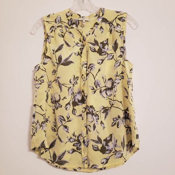 Joie Yellow Finnegan Floral Silk Tank Blouse - Picture 2 of 2